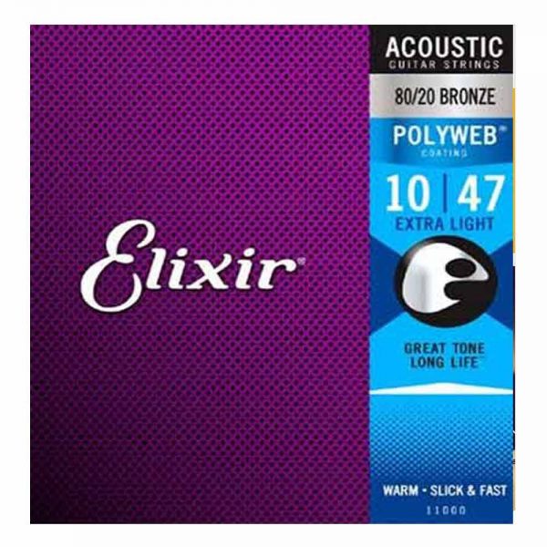 סט מיתרים לגיטרה אקוסטית אליקסיר Elixir 11000 Acoustic 80/20 Bronze POLYWEB® Coated - 10-47