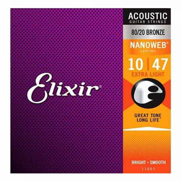 סט מיתרים לגיטרה אקוסטית אליקסיר - Elixir 11002 Acoustic 80/20 NANOWEB® Coated 10-47