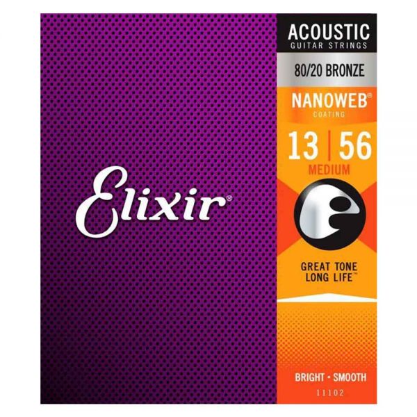 סט מיתרים לגיטרה אקוסטית אליקסיר - Elixir 11102 Acoustic 80/20 NANOWEB® Coated 13-56