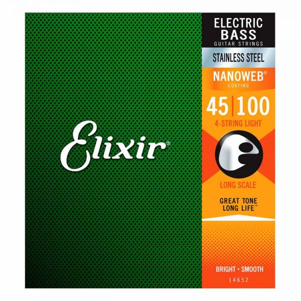סט מיתרים לגיטרה בס אליקסיר - 45-100 - ELIXIR 14652 Bass NANOWEB® Stainless Steel