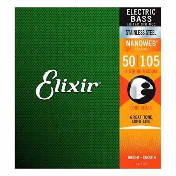 סט מיתרים לגיטרה בס אליקסיר - 50-105 - ELIXIR 14702 Bass NANOWEB® Stainless Steel