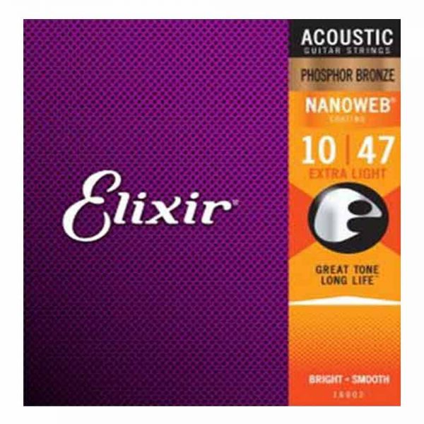 סט מיתרים לגיטרה אקוסטית אליקסיר - Elixir 16002 Acoustic Phosphor Bronze NANOWEB® Coated 10-47