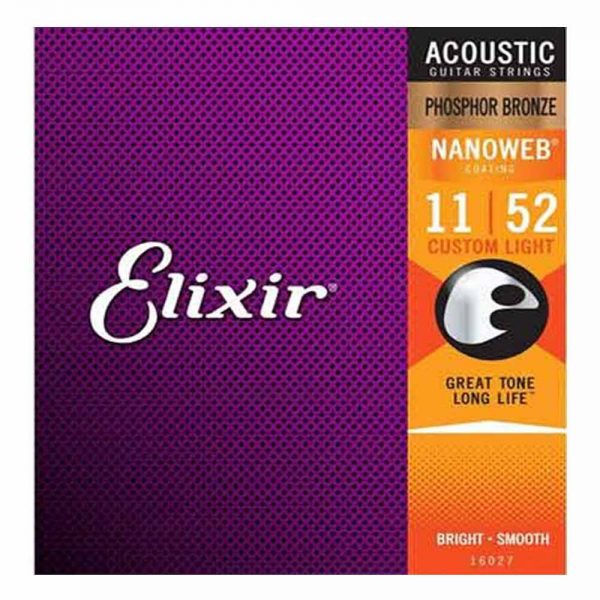 סט מיתרים לגיטרה אקוסטית אליקסיר - Elixir 16027 Acoustic Phosphor Bronze NANOWEB® Coated 11-52