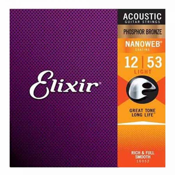 סט מיתרים לגיטרה אקוסטית אליקסיר - Elixir 16052 Acoustic Phosphor Bronze NANOWEB® Coated 12-53