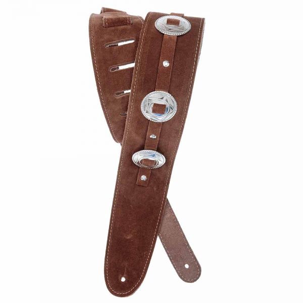 רצועת עור זמש לגיטרה דדריו פלנט ווייבס - Daddario Planet Waves 25SSC01-DX Brown Leather Suede Strap Conchos