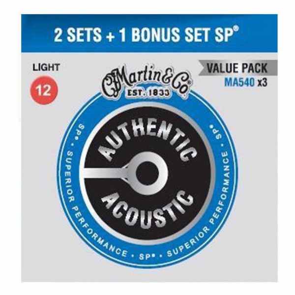 סט מיתרים לגיטרה אקוסטית 2+1 מרטין Martin 3PK-MA540 Phosphor Bronze Acoustic Guitar Strings - 12-54
