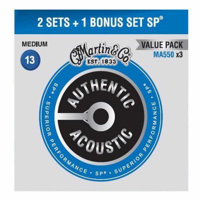 סט מיתרים לגיטרה אקוסטית 2+1 מרטין Martin 3PK-MA550 Phosphor Bronze Acoustic Guitar Strings - 13-56