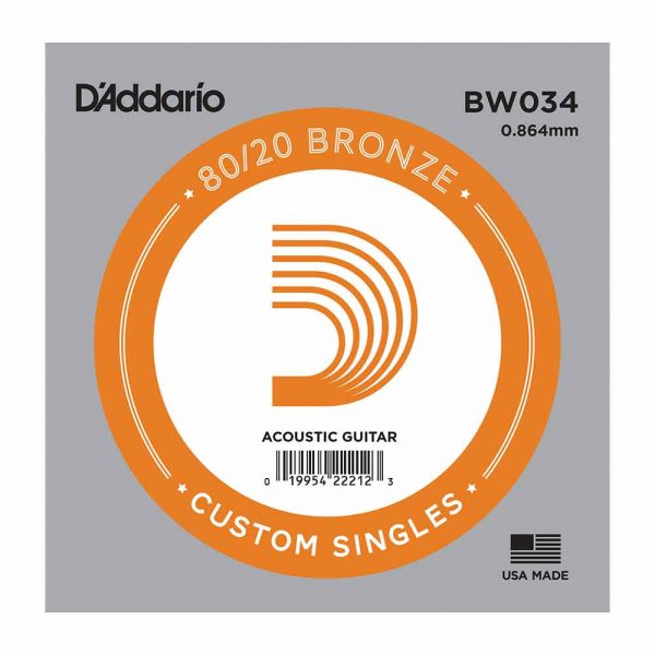 מיתר בודד לגיטרה אקוסטית דדריו 0.34 - Daddario BW034 Nickel Wound Single