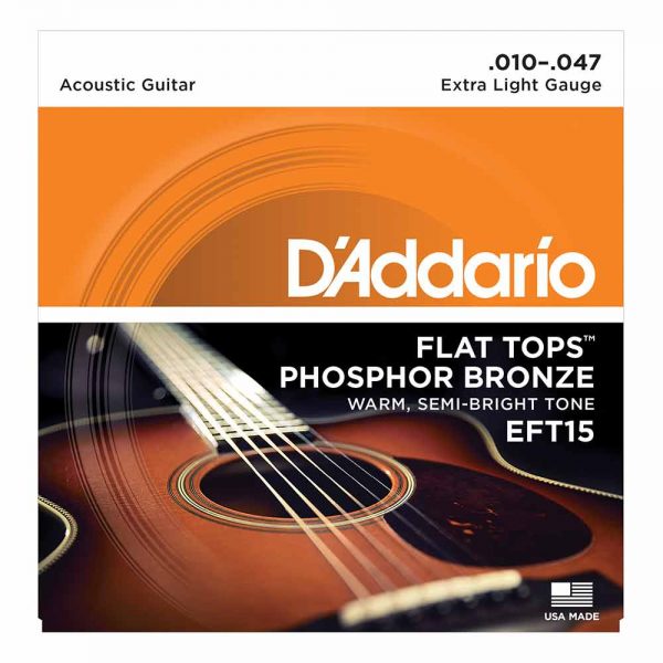 סט מיתרים לגיטרה אקוסטית דדריו 10-47 - Daddario EFT15 Flat Tops Acoustic Guitar Strings