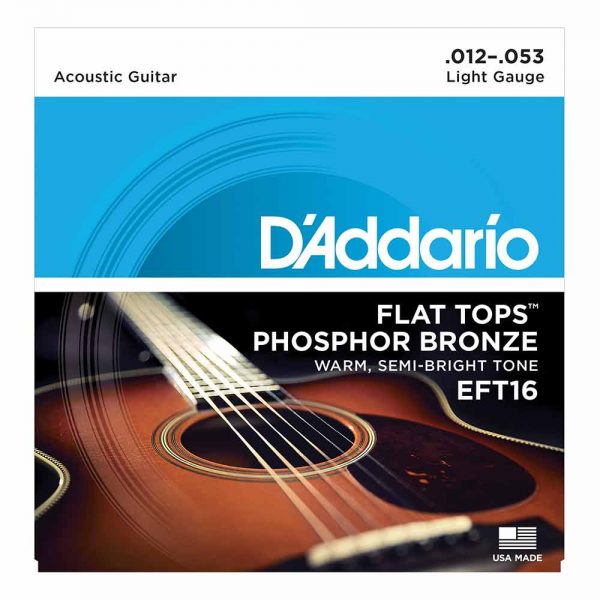 סט מיתרים לגיטרה אקוסטית דדריו 12-53 - Daddario EFT16 Flat Tops Acoutic Guitar Strings