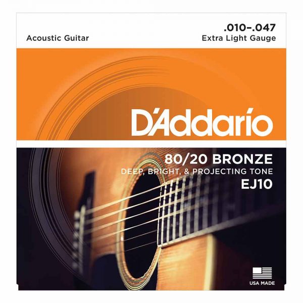 סט מיתרים לגיטרה אקוסטית דדריו 10-47 - Daddario EJ10 80/20 Acoutic Guitar Strings