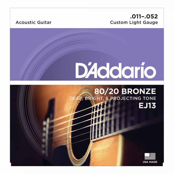 סט מיתרים לגיטרה אקוסטית דדריו 11-52 - Daddario EJ13 80/20 Acoutic Guitar Strings