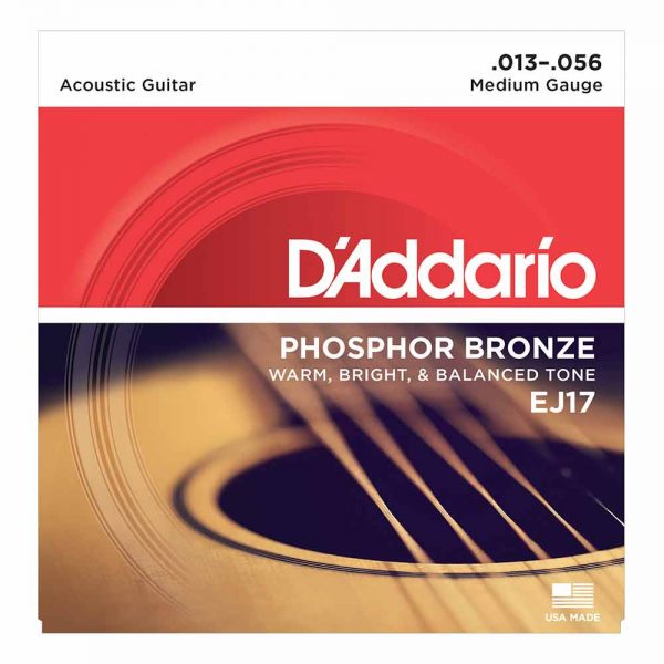 סט מיתרים לגיטרה אקוסטית דדריו 13-56 - Daddario EJ17 Phosphor Bronze Acoutic Guitar Strings