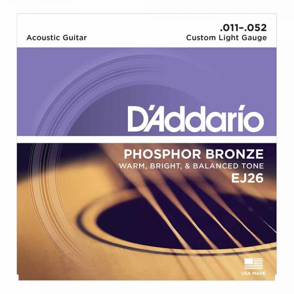 סט מיתרים לגיטרה אקוסטית דדריו 11-52 - Daddario EJ26 Phosphor Bronze Acoutic Guitar Strings