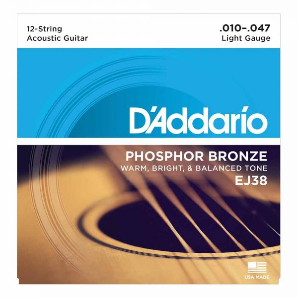 סט מיתרים לגיטרה אקוסטית דדריו 10-47 - Daddario EJ38 12String Phosphor Bronze Acoutic Guitar Strings