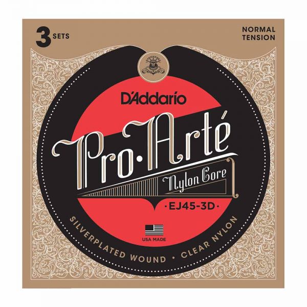 מיתרים לגיטרה קלאסית דדריו - מארז 3 סטים - Daddario EJ45-3D Pro Arte Nylon Core Classic Guitar Strings