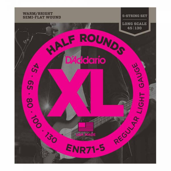 סט מיתרים לגיטרה בס 5 מיתרים דדריו 45-130 - Daddario ENR71-5 Half Rounds Bass Guitar Strings
