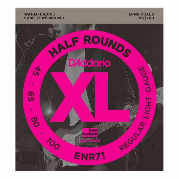 סט מיתרים לגיטרה בס דדריו 45-100 - Daddario ENR71 Half Rounds Bass Guitar Strings