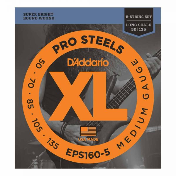 סט מיתרים לגיטרה בס 5 מיתרים דדריו 50-135 - Daddario EPS160-5 Pro Steels Bass Guitar Strings