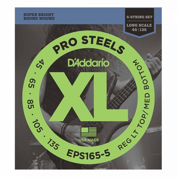סט מיתרים לגיטרה בס 5 מיתרים דדריו 45-135 - Daddario EPS165-5 Pro Steels  Bass Guitar Strings