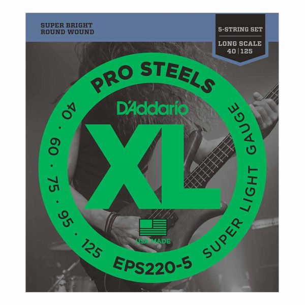 סט מיתרים לגיטרה בס 5 מיתרים דדריו 40-125 - Daddario EPS220-5 Pro Steels Bass Guitar Strings