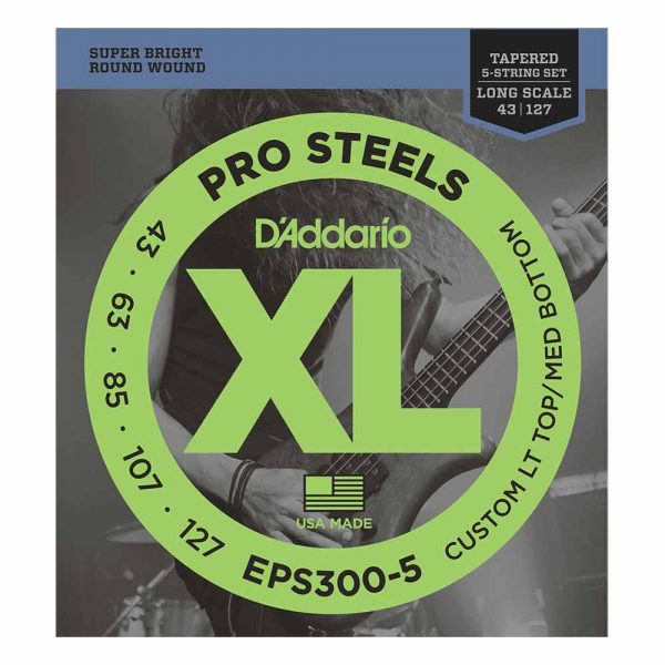 סט מיתרים לגיטרה בס 5 מיתרים דדריו 43-127 - Daddario EPS300-5 Pro Steels Bass Guitar Strings