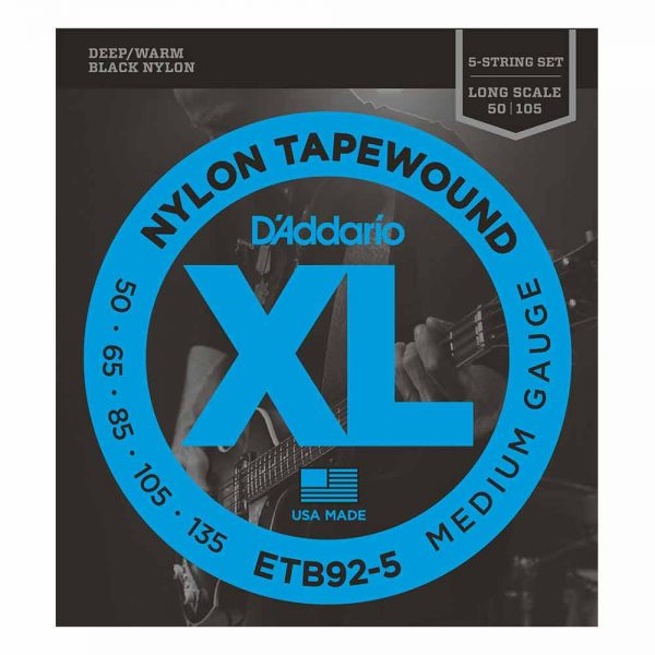 סט מיתרים לגיטרה בס 5 מיתרים דדריו 50-135 - Daddario ETB92-5 Nylon Tapewound