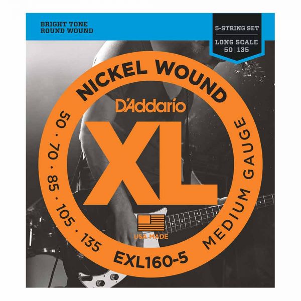 סט מיתרים לגיטרה בס 5 מיתרים דדריו 50-135 - Daddario EXL160-5 Nickel Wound  Bass Guitar Strings