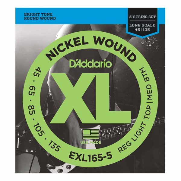 סט מיתרים לגיטרה בס 5 מיתרים דדריו 45-135 - Daddario EXL165-5  Nickel Wound Bass Guitar Strings
