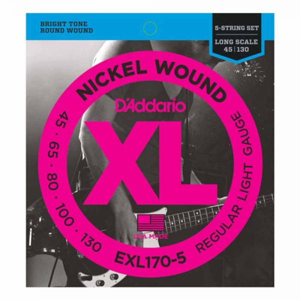 סט מיתרים לגיטרה בס 5 מיתרים דדריו 45-130 - Daddario EXL170-5 Nickel Wound  Bass Guitar Strings