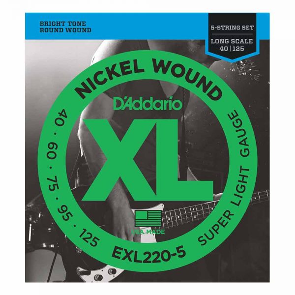 סט מיתרים לגיטרה בס 5 מיתרים דדריו 40-125 - Daddario EXL220-5 Nickel Wound Bass Guitar Strings
