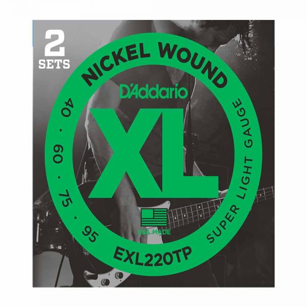מיתרים לגיטרה בס דדריו - מארז 2 סטים - Daddario EXL220TP 2 Pack Nickel Wound Bass Guitar Strings
