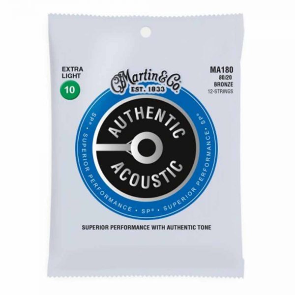סט מיתרים לגיטרה אקוסטית 12 מיתרים מרטין Martin MA180 80/20 Bronze 12String Acoustic Guitar Strings - 11-52