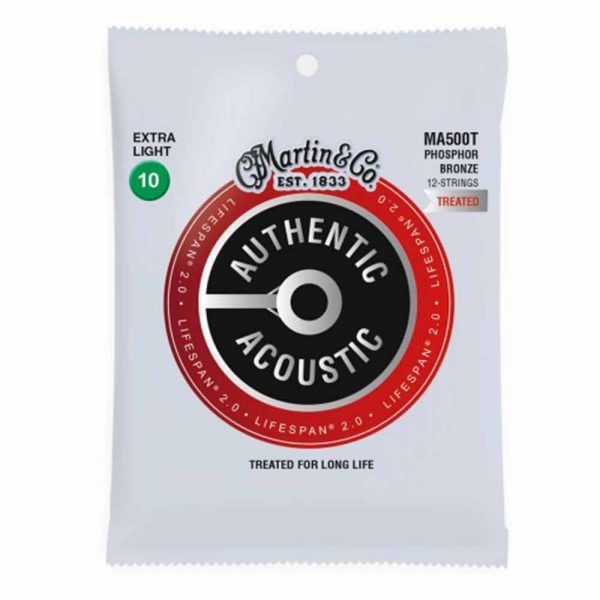סט מיתרים לגיטרה אקוסטית 12 מחתרים מרטין Martin MA500T 80/20 Bronze Treated 12String Acoustic Guitar Strings - 11-52