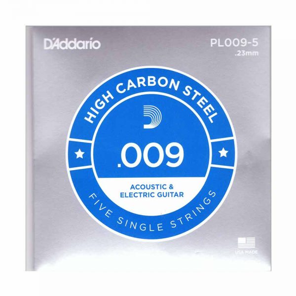 מיתר בודד לגיטרה דדריו 0.09 - מארז 5 סטים - Daddario PL009-5 Plain Steel Single