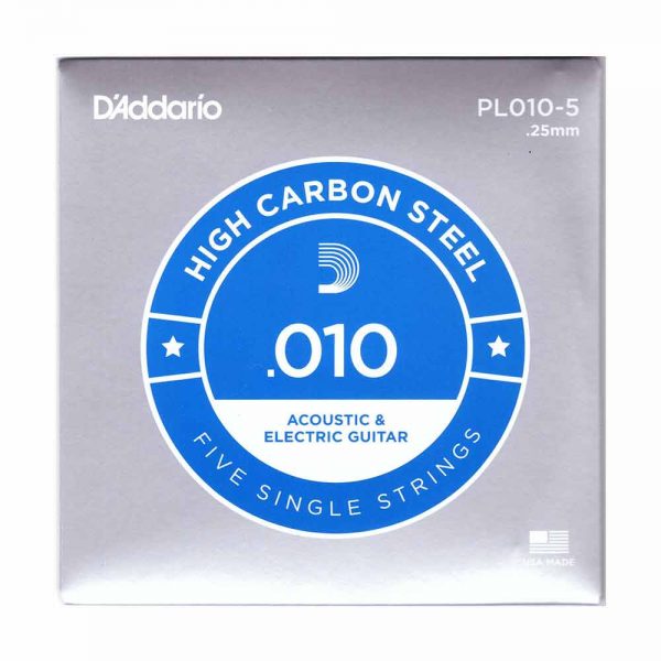 מיתר בודד לגיטרה דדריו 0.10 - מארז 5 סטים - Daddario PL010-5 Plain Steel Single
