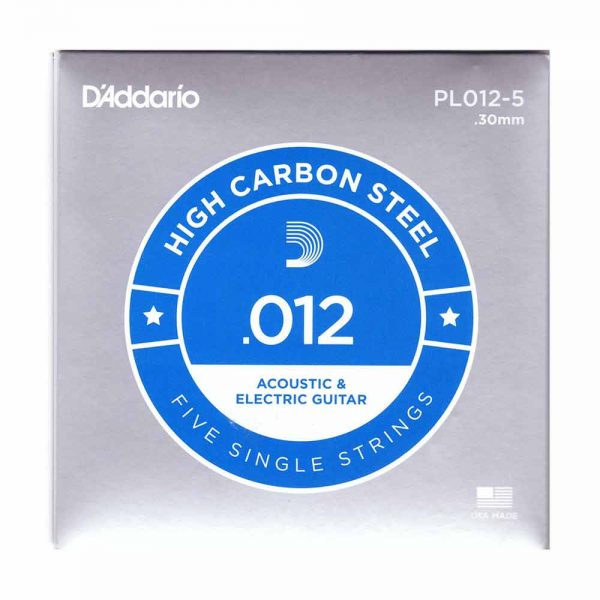 מיתר בודד לגיטרה דדריו 0.12 - מארז 5 סטים - Daddario PL012-5 Plain Steel Single
