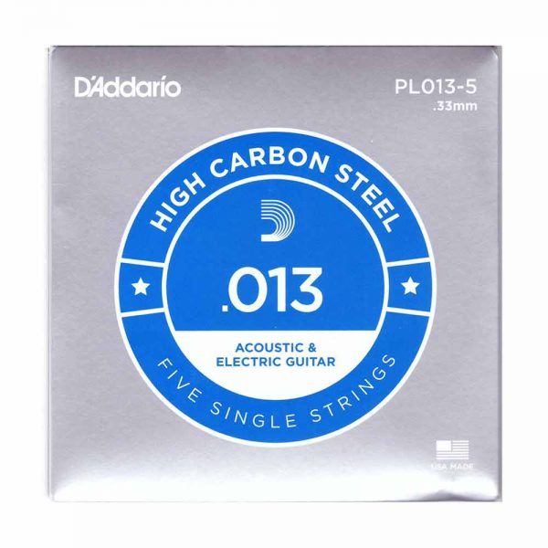 מיתר בודד לגיטרה דדריו 0.13 - מארז 5 סטים - Daddario PL013-5 Plain Steel Single