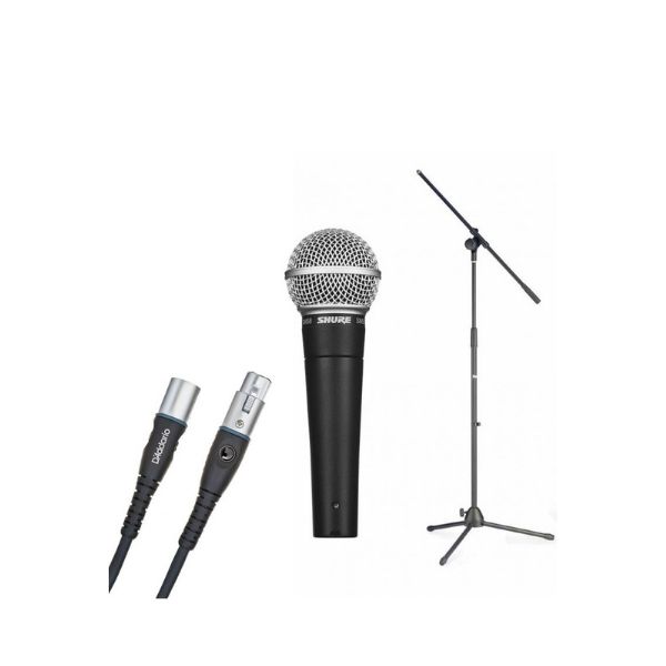 חבילת מיקרופון שירה דינמי שור עם כבל וסטנד - Shure SM58 Dynamic Vocal Microphone Bundle with cable and stand