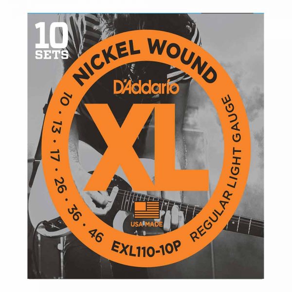 מיתרים לגיטרה חשמלית דדריו 10-46 - מארז 10 סטים - Daddario EXL110-10P Nickel Wound Electric Guitar Strings