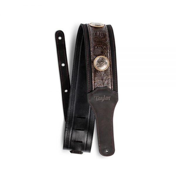 רצועת עור חום עיטור מטבעות כסף לגיטרה טיילור - Taylor 4121-30 - Grand Pacific Leather Strap