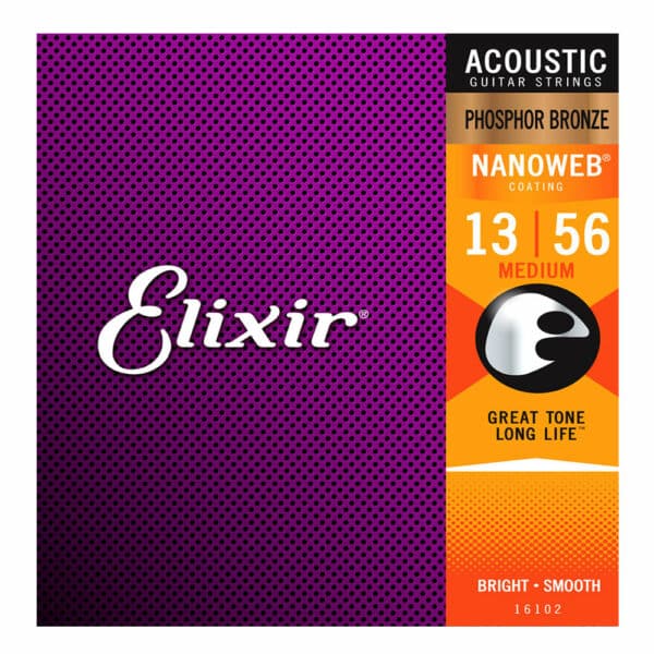 סט מיתרים לגיטרה אקוסטית אליקסיר - Elixir 16102 Acoustic Phosphor Bronze NANOWEB® Coated 13-56