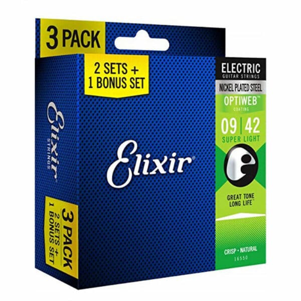 מיתרים לגיטרה חשמלית אליקסיר מארז 3 סטים - ELIXIR 16550 Electric OPTIWEB® Coated strings 3Pack -  09-42
