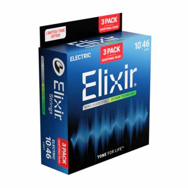 מיתרים לגיטרה חשמלית אליקסיר מארז 3 סטים - ELIXIR 16572 Electric OPTIWEB® Coated strings 3Pack -  10-46