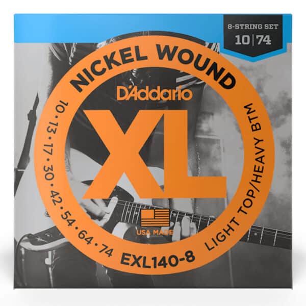 סט מיתרים לגיטרה 8 חשמלית דדריו 10-74 - Daddario EXL140-8 Nickel Wound Electric Guitar Strings