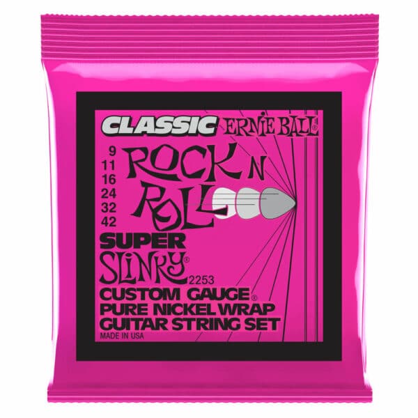 סט מיתרים לגיטרה חשמלית ארני בול 9-42 - Ernie Ball Super Slinky 2253 Classic Rock n Roll Pure Nickel Wrap Electric Guitar Strings