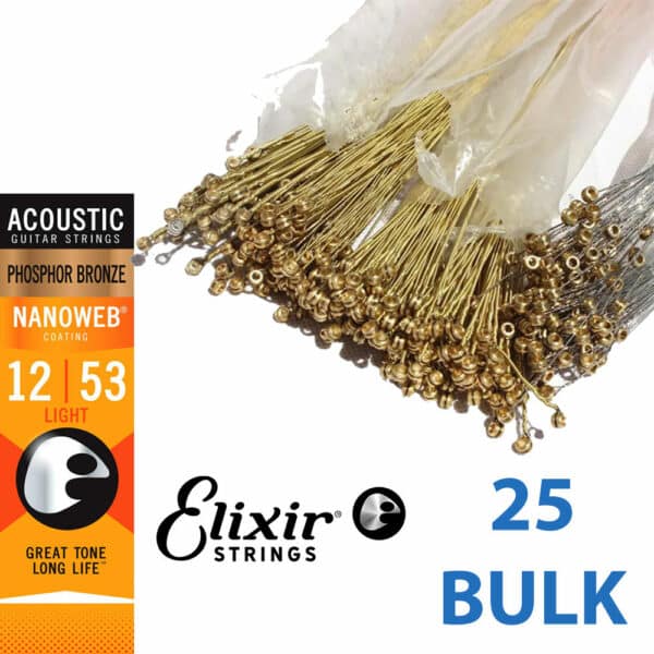 מיתרים לגיטרה אקוסטית אליקסיר מארז 25 סטים - ELIXIR 16057 Acoustic Phosphor Bronze NANOWEB® Coated 25Pack - 12-53