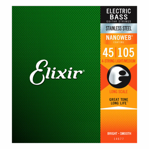 סט מיתרים לגיטרה בס אליקסיר - 45-105 - ELIXIR 14677 Bass NANOWEB® Stainless Steel